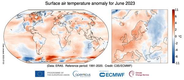 surface air temperature for june 2020.