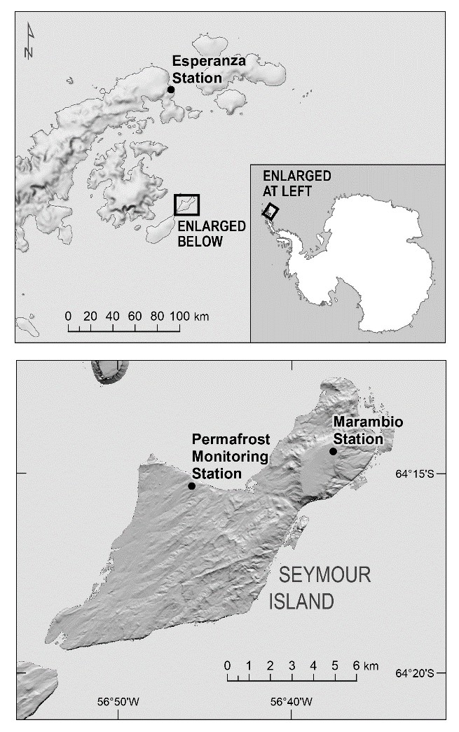 Location of the Esperanza and Permafrost Monitoring stations